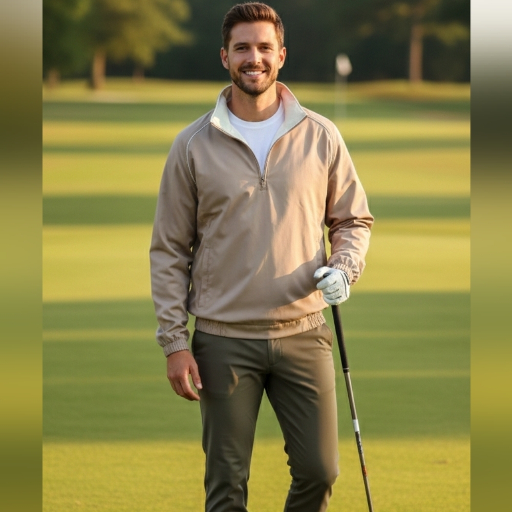 Excellent Glen Echo Golf Men's Jacket Dark Beige Color Size XL 1/4 Zip